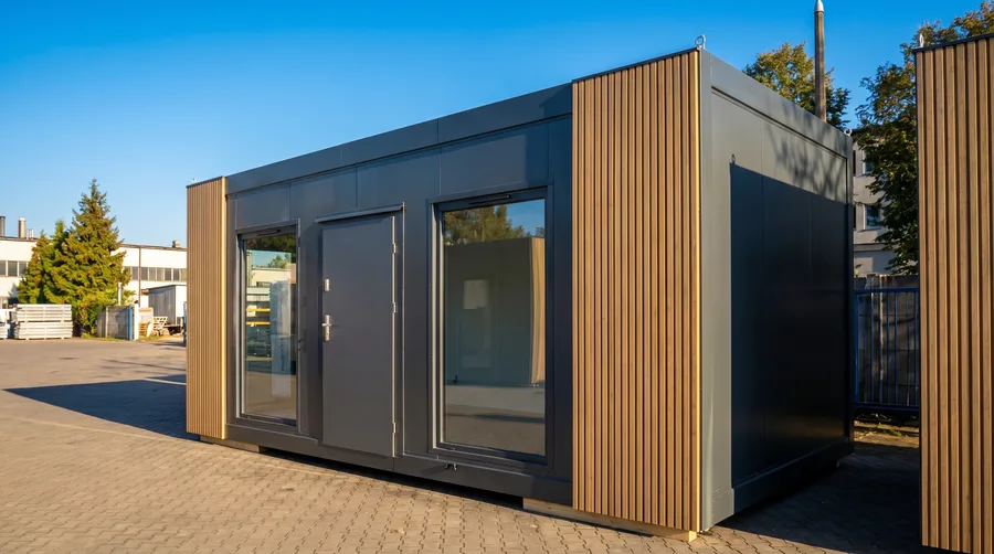 Premium modulbygg fra Containerfabrikken — tre-panel eksteriør, produsert i EU